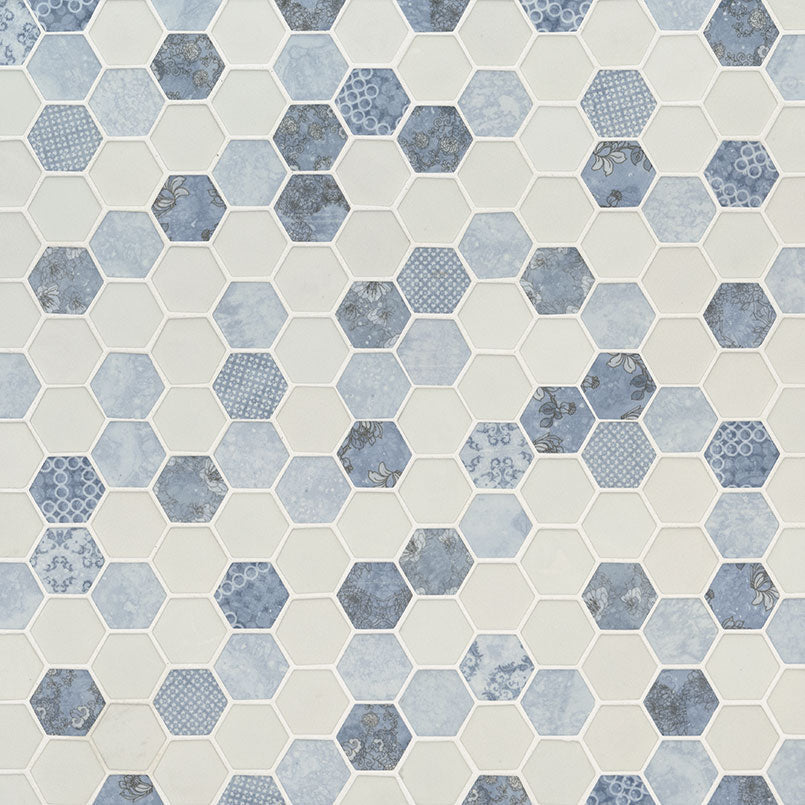 MS International Vista Azul Hexagon 11" x 13" Glass Mosaic
