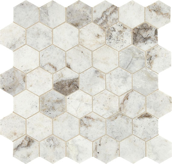 Marazzi Predella Hexagon Mosaic 11.75" x 11.75" Lumen White Marble Mosaic
