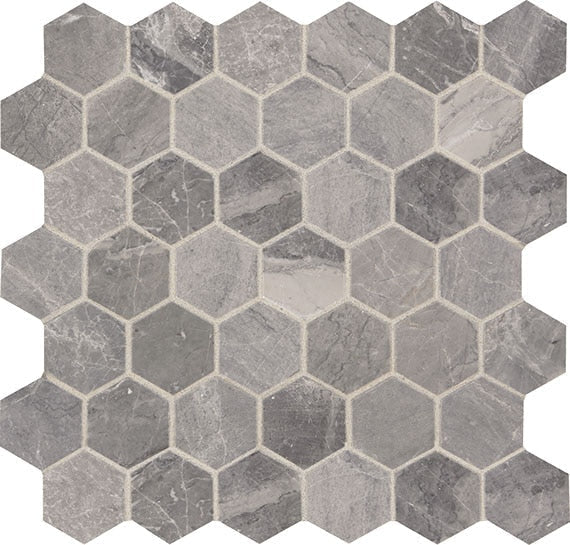 Marazzi Predella Hexagon Mosaic 11.75" x 11.75" Meta Silver Marble Mosaic