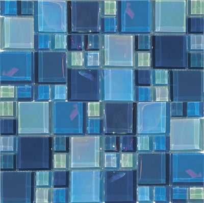 QDI Surfaces Luxe Aqua Random 12" x 12" Glass Mosaic