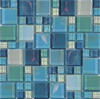 QDI Surfaces Luxe Aqua Random 12" x 12" Glass Mosaic