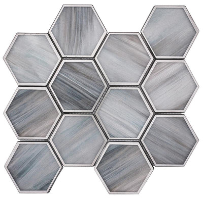 MIR Mosaic Saint Tropez Hexagon 3 x 3 9" x 10.5" Glass Mosaic