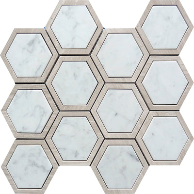 MIR Mosaic Savannah Hexagon 4 x 4 11.7" x 13.5" Natural Stone Mosaic