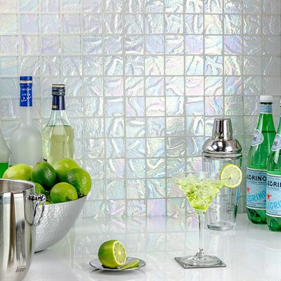 Soho Studio Aqueous 2 x 2 11.75" x 11.75" Iridescent White Square Glass Mosaic