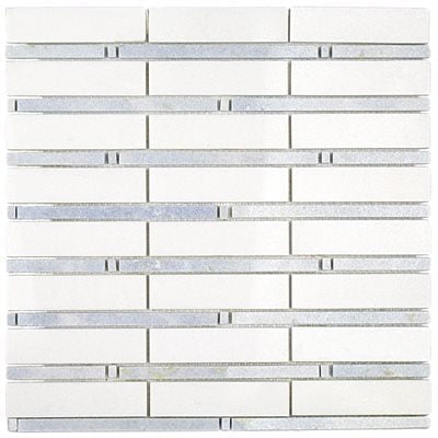 Soho Studio Bardiglio 12" x 12" White Thassos and Blue Celeste Line Marble Mosaic