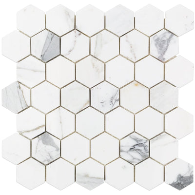 Soho Studio Calacatta 2" Hexagon 11.75" x 12.37" Marble Mosaic
