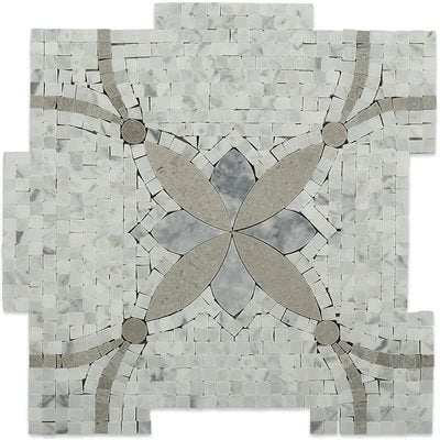 Soho Studio Floral 12" x 12" Carrara Lady Gray & Mugwort Marble Mosaic