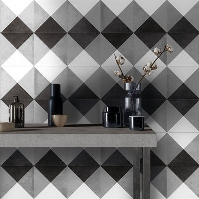 Soho Studio GeoPrism 8" x 8" Cement Deco Gray Porcelain Tile