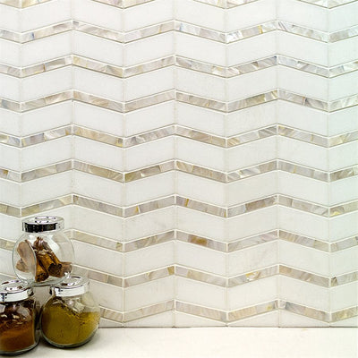 Soho Studio Heraldry 11.63" x 11.75" White Thassos Mother Of Pearl Line Marble Mosaic