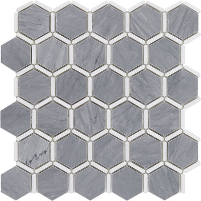 Soho Studio Honeycomb 11.5" x 12" Burlington Gray And White Thassos Marble Mosaic