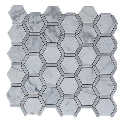 Soho Studio Honeycomb 11.5" x 12" White Carrara Light Bardiglio Marble Mosaic