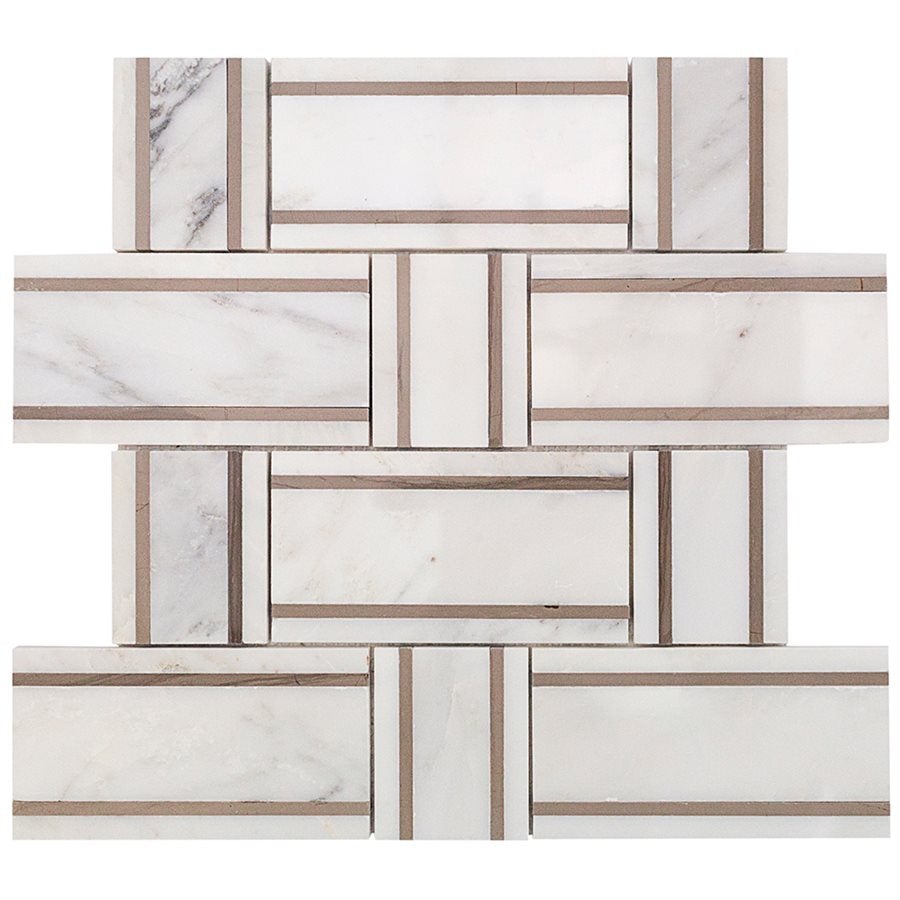 Soho Studio Interlace 12.75" x 12.875" White Carrara, Temple Gray And Thasso Marble Mosaic