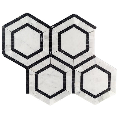 Soho Studio Metrology 10.75" x 12.25" Carrara & Nero & Light Gray Marble Mosaic