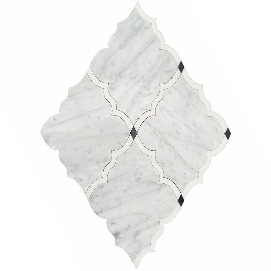 Soho Studio Mj Amina 8.7" x 12.3" White Carrara, White Thassos & Bardiglio Dots Marble Mosaic