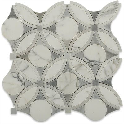 Soho Studio Mj Bloom 12" x 12" White Carrara Statuario Light Badriglio Marble Mosaic