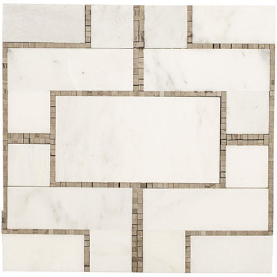 Soho Studio Mod Lux 11.75" x 11.75" Statuary Athens Gray & Oriental White Honed Marble Mosaic