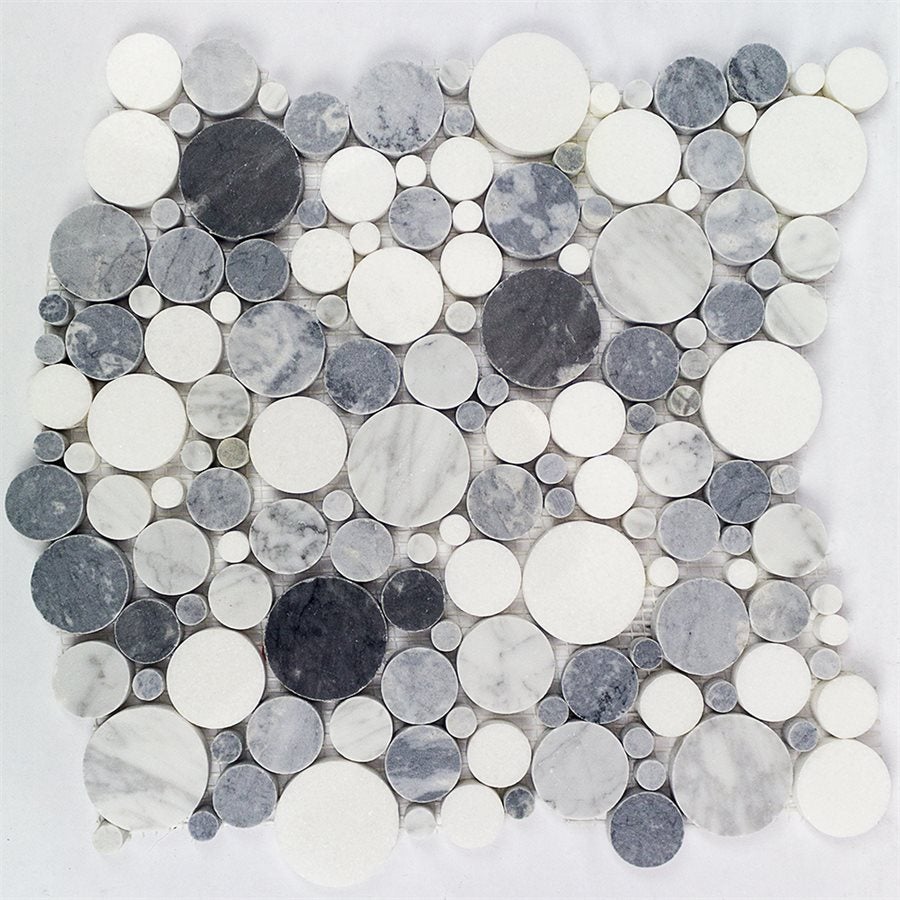 Soho Studio Motion 12" x 12" Circles Carrara Thassos & Bardiglio Nuvolato Marble Mosaic