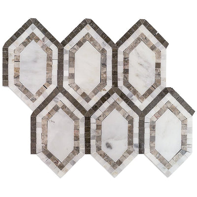 Soho Studio New 9.5" x 11.5" Asian Long Hexagon With Temple Gray, Asian, Lagos Stone Tile