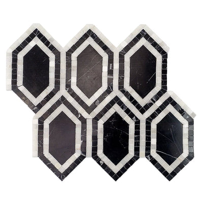 Soho Studio New 9.5" x 11.5" Asian Black Long Hexagon With Asian Statuary Stone Tile