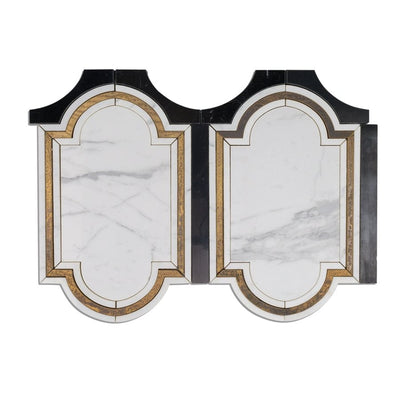 Soho Studio Ornato 8.25" x 13" Calacatta Brass Black Jade Marble Mosaic
