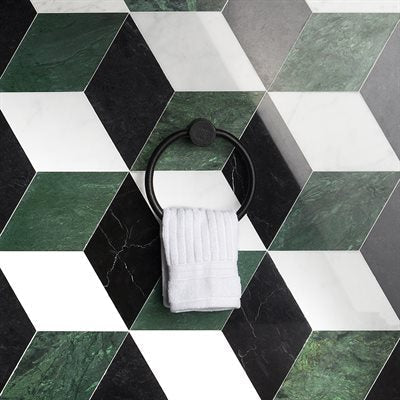 Soho Studio Pari 8" x 9.21" Pari Verde Nero Dark Green Carrara Marble Mosaic