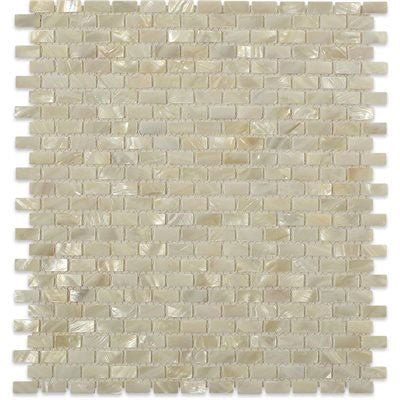 Soho Studio Pearl 10.13" x 11.75" White Flat Mini Brick  Freshwater Shell Mosaic