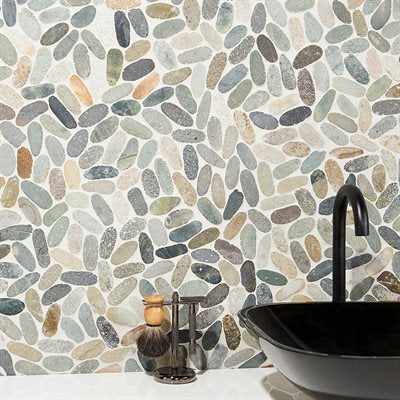 Soho Studio Pebblestone Oval 11.81" x 11.81" Sumatra Sliced Flat Oval Pebblestone Mosaic