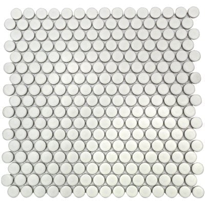 Soho Studio Simple Penny Rounds 11.49" x 12.32" Solid White Matte Porcelain Mosaic