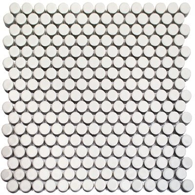 Soho Studio Simple Penny Rounds 11.49" x 12.32" Solid White Polished Porcelain Mosaic