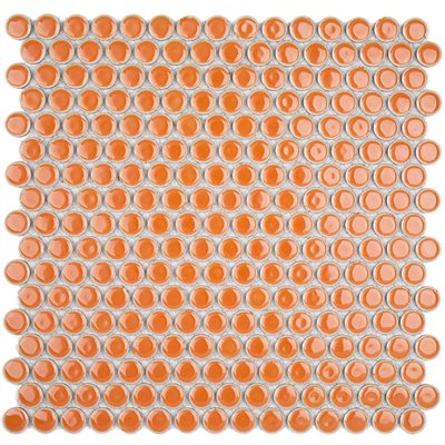 Soho Studio Simple Penny Rounds 11.49" x 12.32" Rimmed Tangerine Porcelain Mosaic