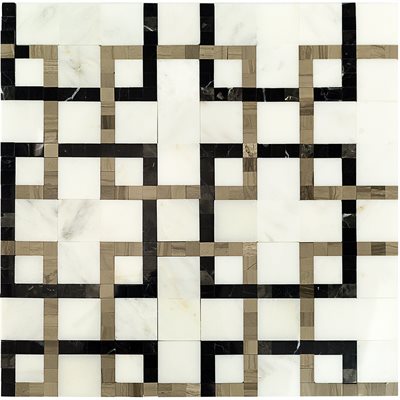 Soho Studio Stone Pathway 11" x 11" Asian Statuary With Athens Gray & Nero Lines Marble Mosaic