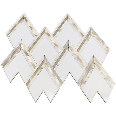 Soho Studio Vanessa Deleon 13.2" x 16.92" Crystallized Thassos With White Gold & Calacatta Line Glass & Marble Mosaic