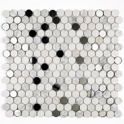 Soho Studio Vision Circles 11.25" x 12.75" Carrara And Thassos With Mirror Glass & Marble Mosaic