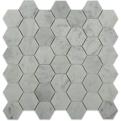 Soho Studio White Carrara 2" Hexagon 11.75" x 11.75" White Carrara Marble Mosaic