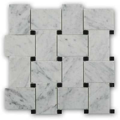 Soho Studio Wide Weave 11" x 11" White Carrara With Black Dot Marble Mosaic