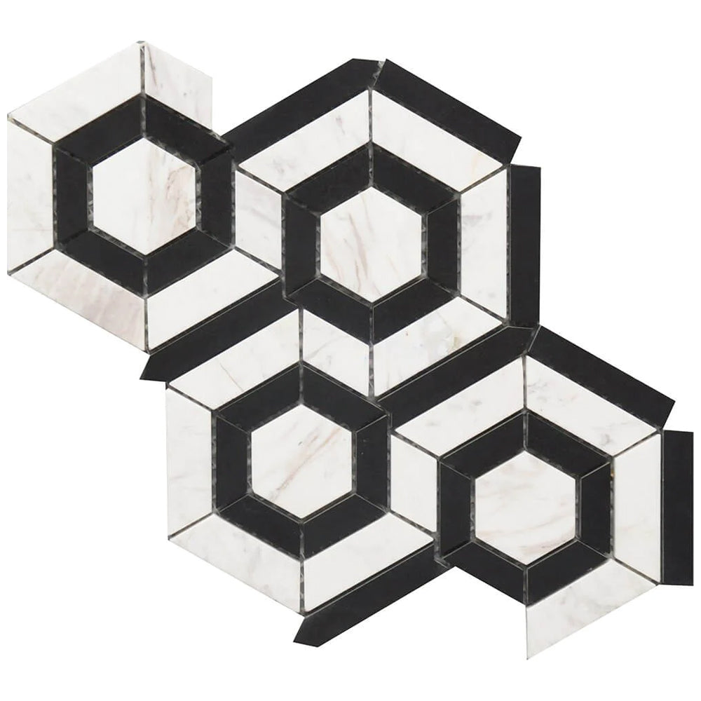 Roca Tile Rockart Hexagon 9" x 12" Marble Mosaic