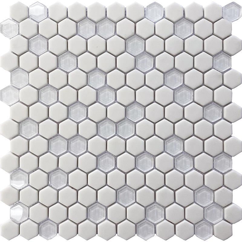 MIR Mosaic Verre Hexagon 1 x 1 11.8" x 12" Recycled Glass Mosaic